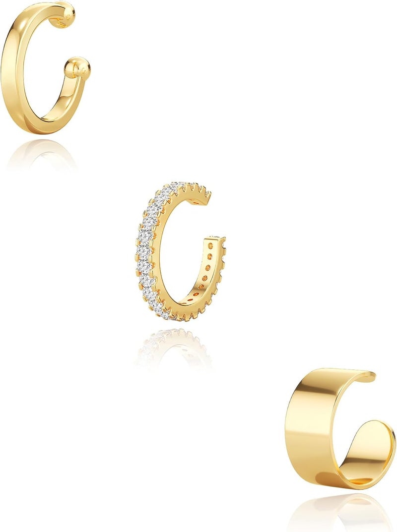 Moodear 3PCS Ear Cuffs Non Piercing Earrings for Women - Dainty Thin 14K Gold Plated Clip On Earrings Cartilage Cuff Set, Stackable Huggie Hoop Fake Piercing Jewelry - Image 1
